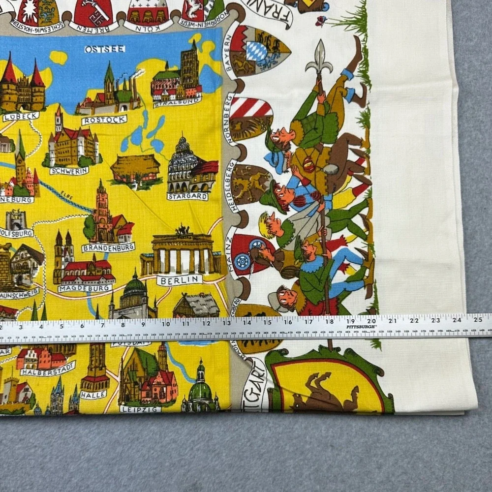 Vtg 50s Germany Souvenir Map Tea Towel Illustrated Cities Coats of Arms‎ 62